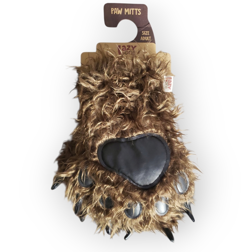 Lazy One Brown Furry Paw Mitts with Black Pads